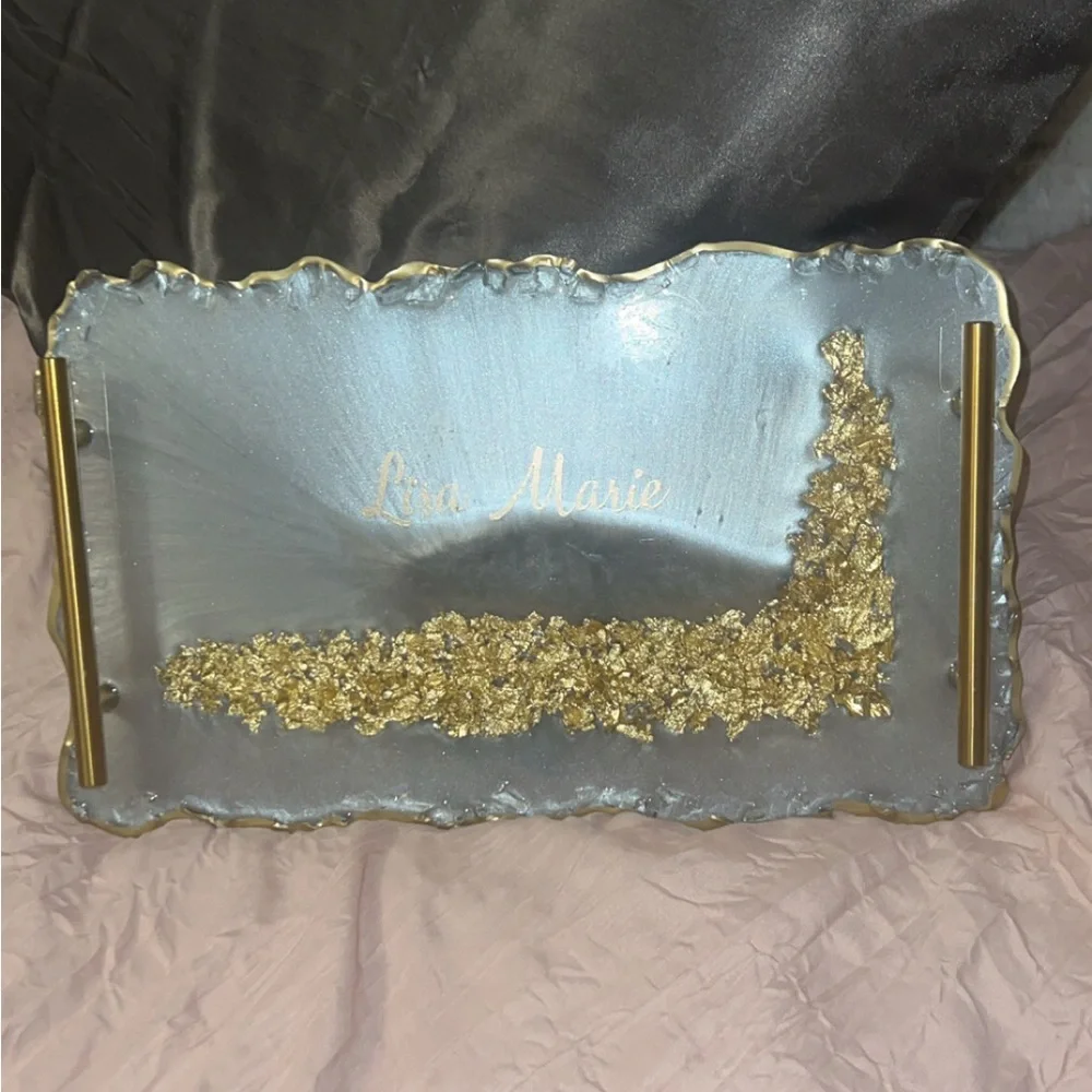 Elegant Gold and Silver Decorative Tray-Gold Resin